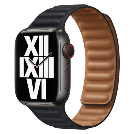 Official Apple Black Leather Link Band M/L - For Apple Watch