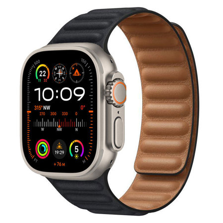 時計 Apple Watch ban Black Leather Link S/M Official Apple Black Leather Link Band M/L - For Apple Watch Ultra 2