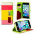 iPhone 5C Leather Style Stripe Wallet Stand Case - Red / Pink / Yellow 1