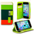 iPhone 5C Leather Style Stripe Wallet Stand Case - Green / Orange 1