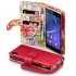 Sony Xperia Z2 Leather-Style Wallet Case - Red with Lily 1