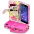 Sony Xperia Z2 Leather-Style Wallet Case - Hot Pink with Lily 1