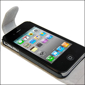 Housse en cuir Flip iPhone 4S / 4 - Blanche ouverte