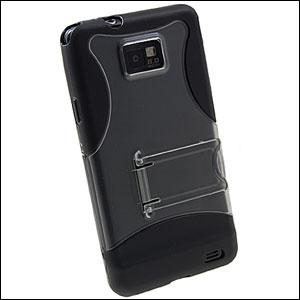 Coque Samsung Galaxy S2 rigide avec support - Noire / Transparente - Découpe