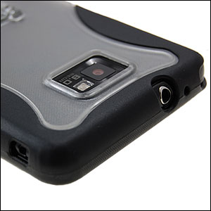 Coque Samsung Galaxy S2 rigide avec support - Noire / Transparente - Découpes caméra