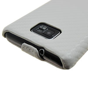 Slimline Carbon Fibre Style Flip Case for Samsung Galaxy S2 - White