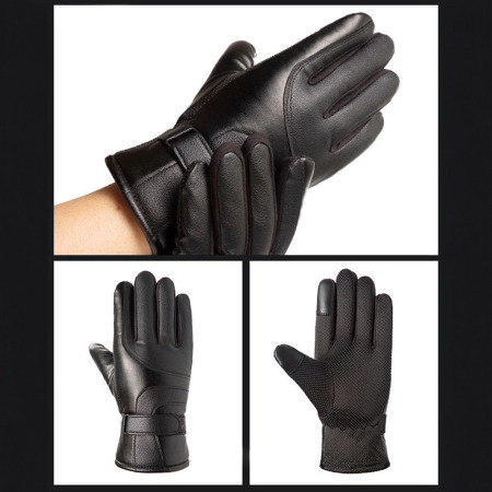 Insulated PU Leather Touchscreen Gloves with Grip - Large