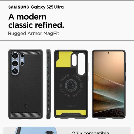 Spigen Rugged Armor MagFit Matte Black Case with MagSafe - for Samsung Galaxy S25 Ultra