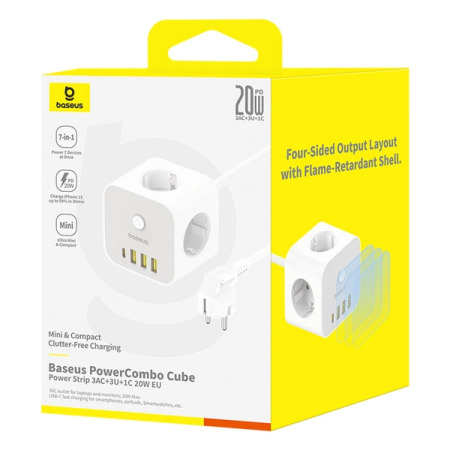 Baseus PowerCombo 7 In 1 Charging Adapter -  4 Plugs & 3 Plugs - 4000W