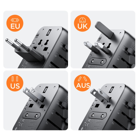 Joyroom Universal 4 Port Worldwide Travel Adapter -  EU / US / UK / JP / AU / CN