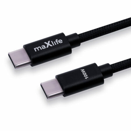 MaxLife 100W 2m Braided USB-C to C Charge & Sync Cable - Black