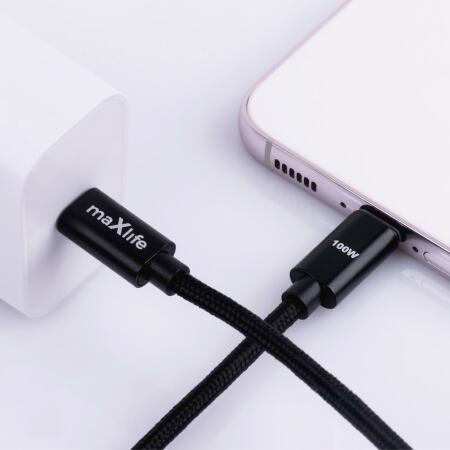 MaxLife 100W 2m Braided USB-C to C Charge & Sync Cable - Black