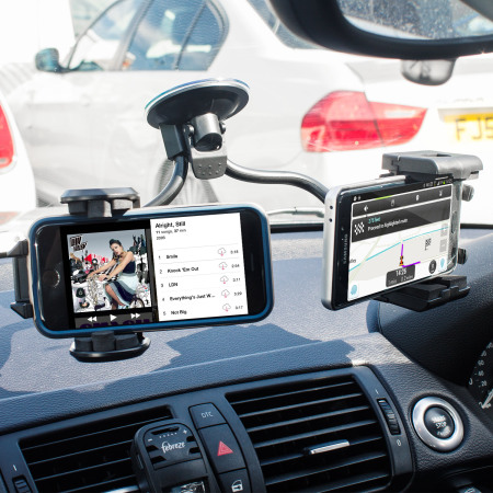 Mobile Phone Sat Nav Holder Twin Dual hold double device gadget car windscreen 