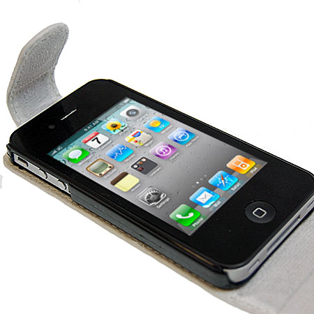 iPhone 4S / 4 Leather Style Flip Case - White