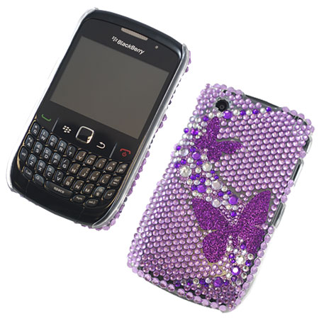 Diamante Butterfly Case for BlackBerry 8520 Curve - Purple