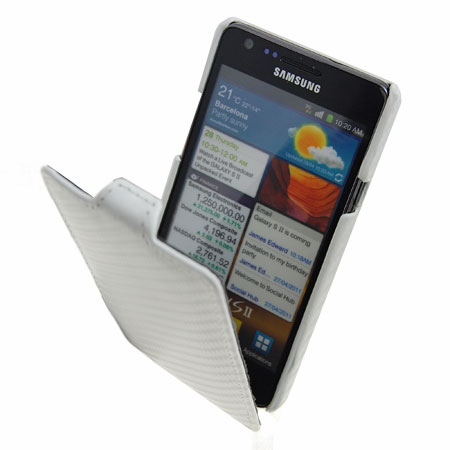Samsung Galaxy S2 Carbon Fibre Style Flip Tasche in Weiß