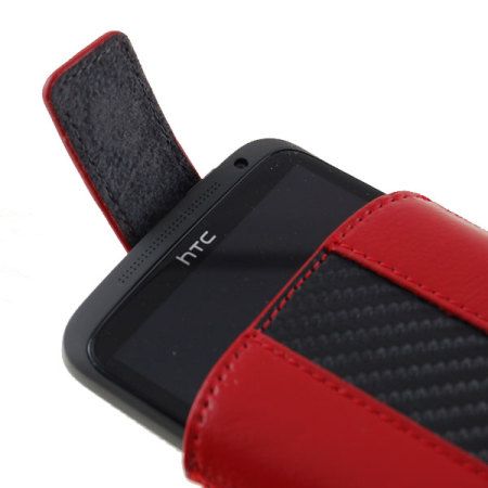 HTC One X Leren Koolstofvezel Trek Hoesje - Rood