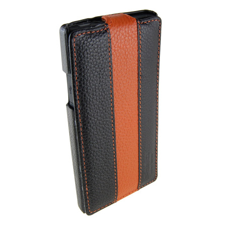 Funda Sony Xperia S Melko Premium Leather Flip Case - Naranja / Negra