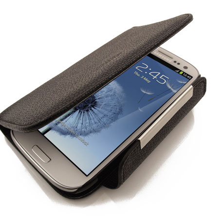 Funda cuero tipo cartera para Samsung Galaxy S3 - Negra