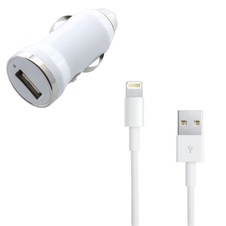 Chargeur Voiture Double USB 3.1 Amp + Câble Lightning - Blanc