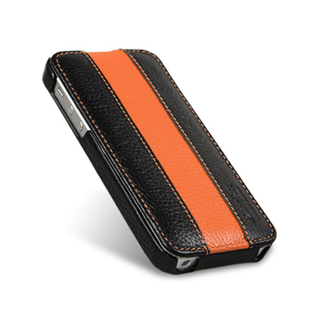 Melkco Leather Flip Case for iPhone 5S / 5 - Orange / Black