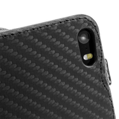 Slimline Carbon Fibre Style iPhone 5S / 5 Flip Case - Black