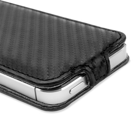 Slimline Carbon Fibre Style iPhone 5S / 5 Flip Case - Black