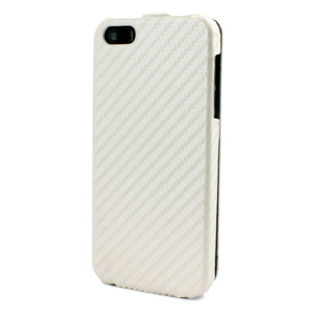 Slimline Carbon Fibre-Style iPhone 5S / 5 Flip Case - White