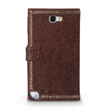 Housse Samsung Galaxy Note 2 Zenus Italian Carved Diary - Marron