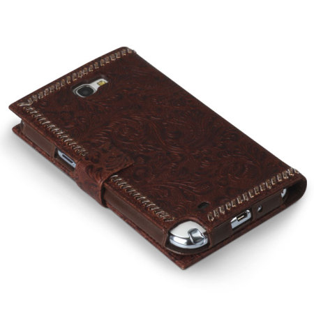 Housse Samsung Galaxy Note 2 Zenus Italian Carved Diary - Marron