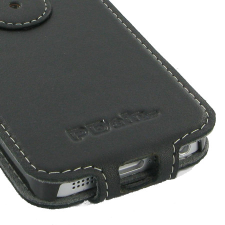 PDair Leren Case voor iPhone 5S / 5 Flip Type met Clip - Zwart