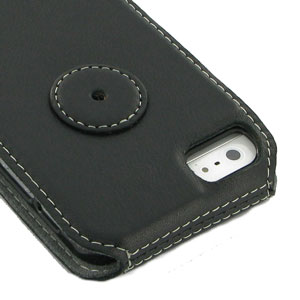 PDair Leren Case voor iPhone 5S / 5 Flip Type met Clip - Zwart