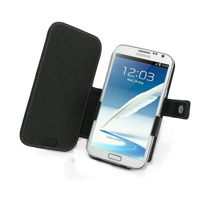 Real Leather Case for Samsung Galaxy Note 2 - Book Type Black