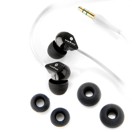 Ecouteurs isolant Veho 360 avec câble Flat Flex anti-nœuds - Blanc