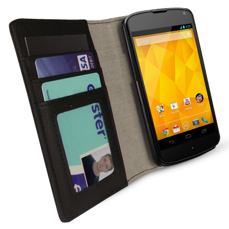 Housse Google Nexus 4 Portefeuille Style cuir - Noire