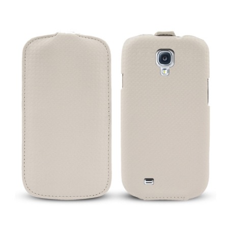 Funda Samsung Galaxy S4 con tapa imitación fibra de carbono  - Blanco