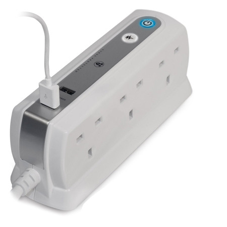 Masterplug Surge Protected 6 Plug Power Block with Dual USB - White