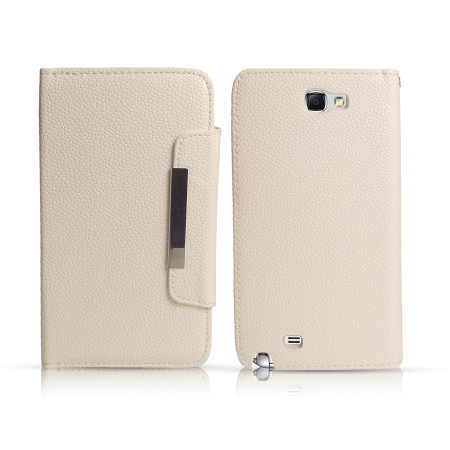 Leather Style Wallet Case for Samsung Galaxy Note 2 - White