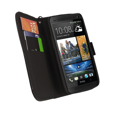 Housse HTC One 2013 portefeuille  effet cuir - Noire