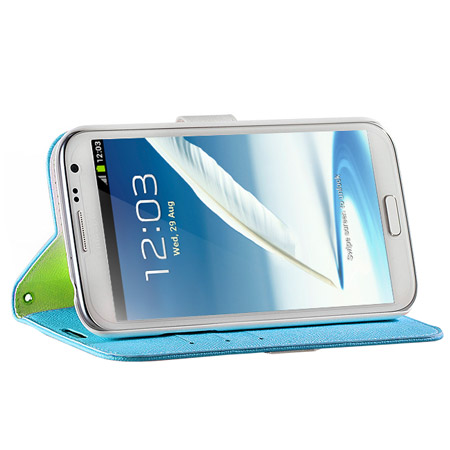 Samsung Galaxy Note 2 Wallet Stand Case - Blue / Green