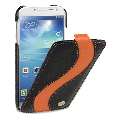 Melkco Leather Flip Case For Samsung Galaxy S4 - Black/Orange