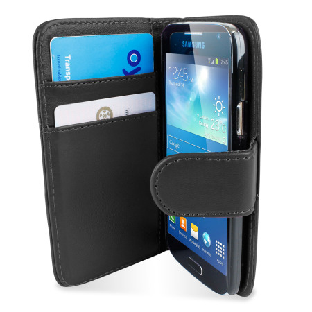 Galaxy S4 Mini Kunstledertasche Style Wallet in Schwarz
