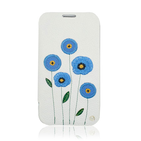 Uunique Poppy Flower Folio Case For Samsung Galaxy S4 - White/Blue
