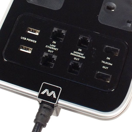 Masterplug Surge Protected 8 Plug Power Block with Dual USB - Black