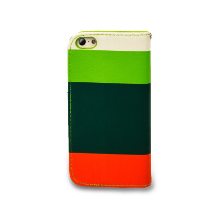 iPhone 5C Leather Style Stripe Wallet Stand Case - Green / Orange