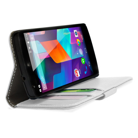 Adarga Leather Style Wallet Stand Case for Google Nexus 5 - White
