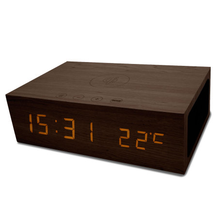 Olixar Qi-Tone Alarm Clock Bluetooth Qi Charging Speaker - Dark Wood