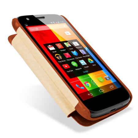 Pudini Leather Style Flip Case for Moto G - Brown