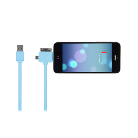Câble de Charge 3 en 1 Micro USB, 30 pin et Lightning - Bleu