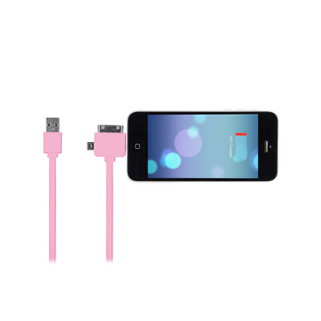 STK 3 In 1 Data and Charging Cable with 8Pin Connector - Pink